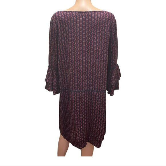 Emberly Red & Blue Print Layered Bell Sleeves Shift Dress Size L - Picture 4 of 16